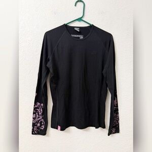 Icebreaker Bodyfit+ 200 Merino Wool Black Long Sleeve Top with Purple Accents L